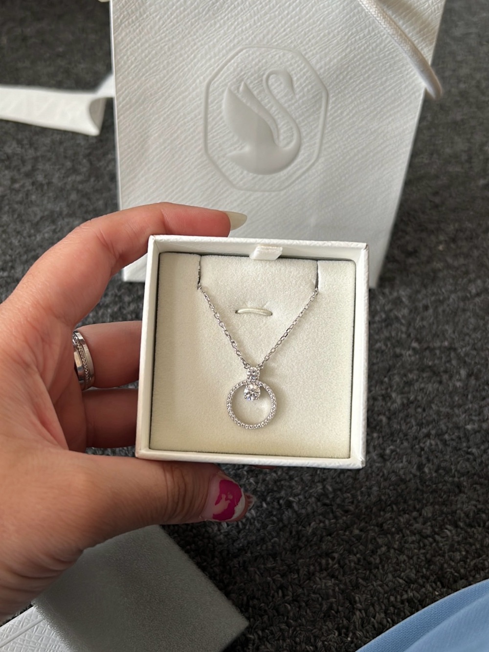 Swarovski Silver Pavé Circle Pendant Necklace with Center Stone